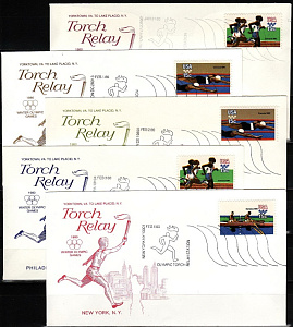 США, 1980, Лейк-Плэсид, Эстафета олимпийского огня, 10 конвертов, 2 скана